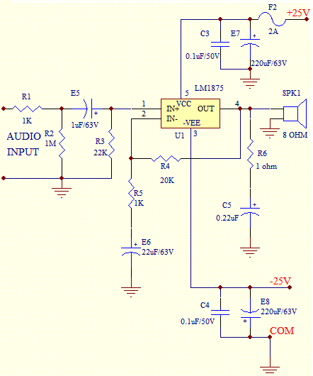 25W Audio Power Amplifier Circuits Diagram