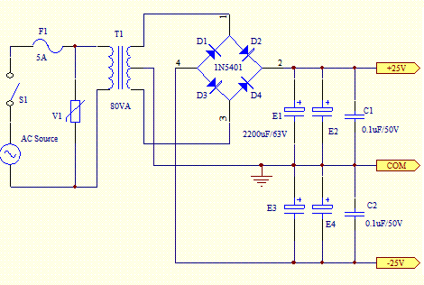 25W Audio Power Amplifier Circuits Diagram